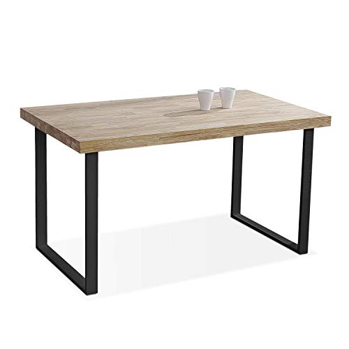 Adec - Natural, Mesa de Comedor, Mesa Salon o Cocina Fija Color Roble Salvaje y Negro, Medidas: 140 cm (Largo) x 80 cm (Ancho) x 76,5 cm (Alto)