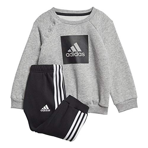 adidas I 3SLOGO Jog FL Tracksuit, Unisex niños, Top:Medium Grey Heather/Black Bottom:Black/White, 1824