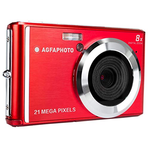 AGFA Photo - Cámara Digital compacta con Sensor CMOS de 21 megapíxeles, Zoom Digital 8X y Pantalla LCD roja