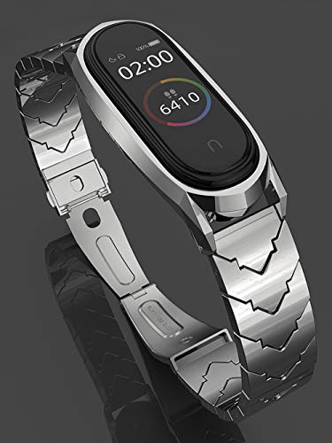 AHANGA Correa para Xiaomi Mi Band 5, Pulseras MiBand 5 Pulsera Metal Correas con Enlaces Herramienta de Eliminación Reloj Wristband Recambio Bandas Acero Inoxidable Reemplazo Strap para Hombres Mujer