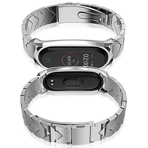 AHANGA Correa para Xiaomi Mi Band 5, Pulseras MiBand 5 Pulsera Metal Correas con Enlaces Herramienta de Eliminación Reloj Wristband Recambio Bandas Acero Inoxidable Reemplazo Strap para Hombres Mujer