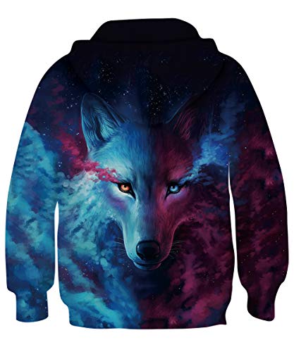 AIDEAONE - Sudadera con capucha para niño y niña, 3-16 años Wolf A6. 8- 11 años