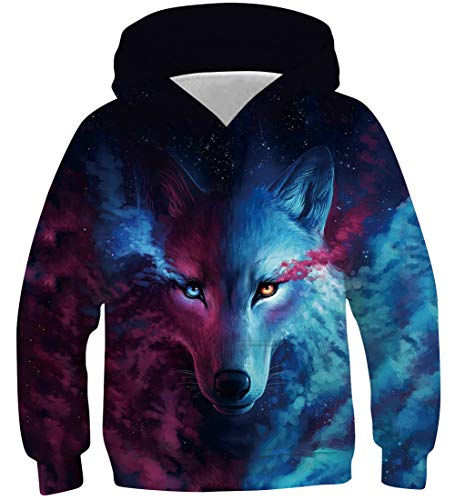 AIDEAONE - Sudadera con capucha para niño y niña, 3-16 años Wolf A6. 8- 11 años