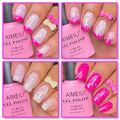 AIMEILI Kit de Esmalte Semipermanente Para Uñas Esmaltes de Uñas Esmaltes en Gel Uñas UV LED Pintauñas Permanente Glitter Set de Regalo Soak Off Manicura Colores De La Mezcla Set 6 X 10ml - Set 4