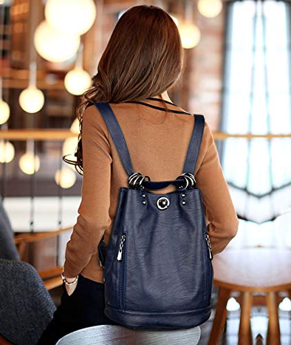 AINUOEY Mujer Bolsos Mochila Vestir Antirobo Pequeña Casual Bandolera Cuero Hombro Piel de PU Azul