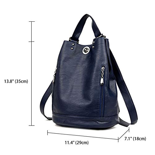 AINUOEY Mujer Bolsos Mochila Vestir Antirobo Pequeña Casual Bandolera Cuero Hombro Piel de PU Azul