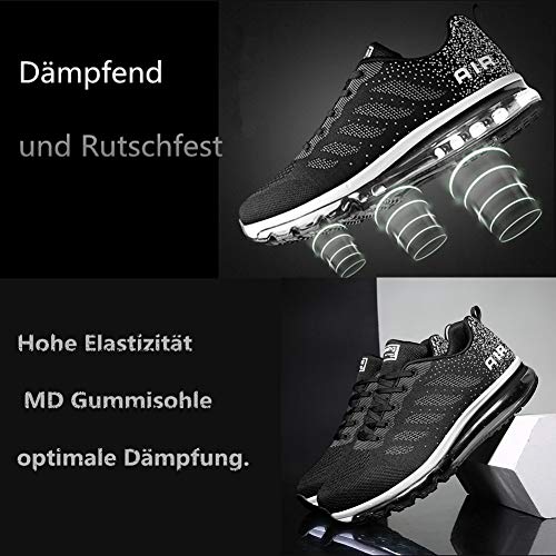 Air Zapatillas de Running para Hombre Mujer Zapatos para Correr y Asfalto Aire Libre y Deportes Calzado Unisexo Black White 44