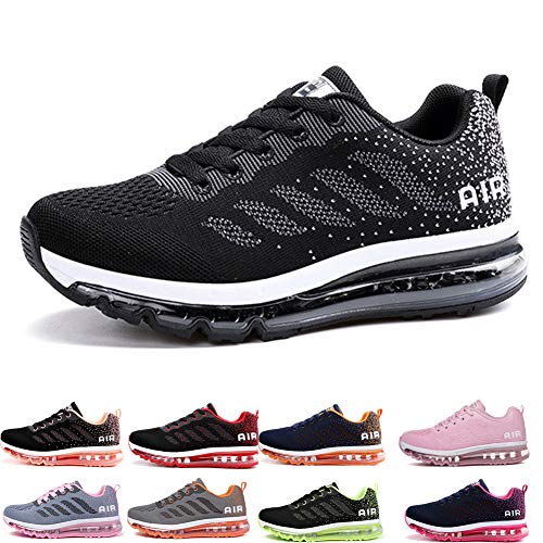 Air Zapatillas de Running para Hombre Mujer Zapatos para Correr y Asfalto Aire Libre y Deportes Calzado Unisexo Black White 44