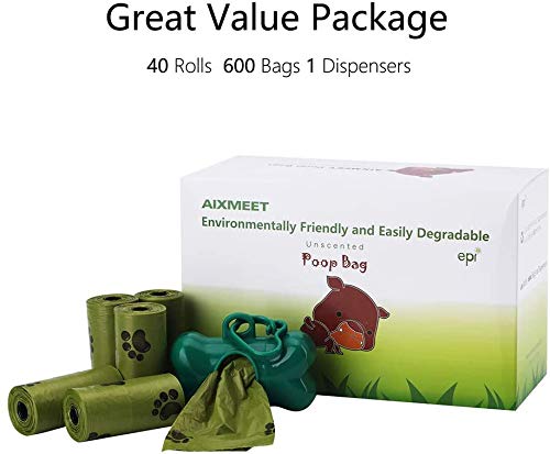 AIXMEET Bolsas Caca Perro, 600 Bolsas de Compost para Perros con 1dispensador(32X22cm)