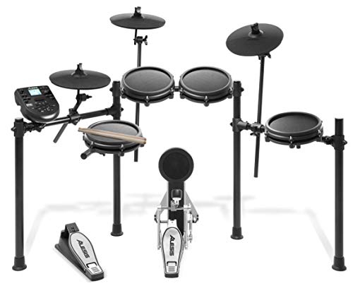 Alesis Nitro Mesh Kit - Batería Electrónica Musical de Ocho Piezas con Cabezales de Malla, Rack Aluminio, 385 Sonidos, 60 Pistas para tocar, Baquetas de Batería, Cableado y llave de batería incluidos