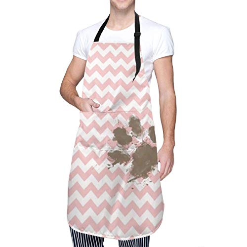 alice-shop Divertido Estampado de Pata en Rosa bebé Chevron Rosa Claro Delantal de Cocina con 2 Bolsillos Delantal de Chef Ajustable para Hornear BBQ