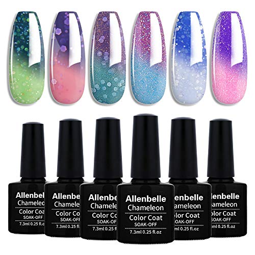 Allenbelle Esmaltes Permanentes Para Uñas Nail Art Soak Off UV LED Esmalte Permanente de gel (Lot 6 pcs 7.3ML/pc) 013