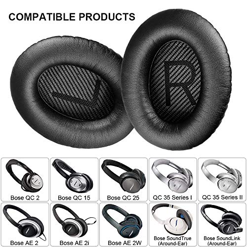 Almohadillas Auriculares,TesRank Reemplazo Almohadilla de Repuesto Cojínes Oído Espuma Almohadilla para Bose QuietComfort QC 2 15 25 35 AE2 AE2i AE2w SoundTrue SoundLink II Around-Ear Auricular-Negro