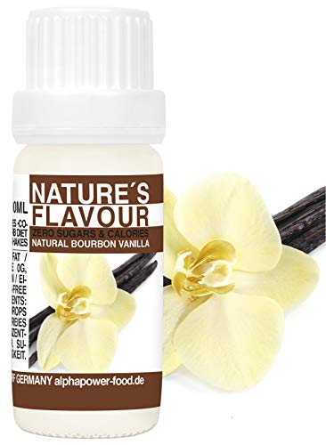 ALPHAPOWER FOOD Aroma alimentario - alimenticio, concentrado 1400%*, 1x10ml saborizante de alimentos Vainilla Bourbon, vegano, gotas aromatizantes y edulcorante sin azúcar, sabor líquido