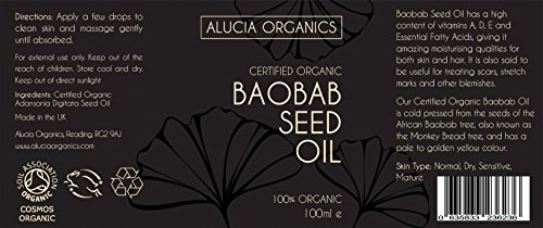 Alucia Organics Aceite de semilla de baobab orgánico certificado, 100 ml