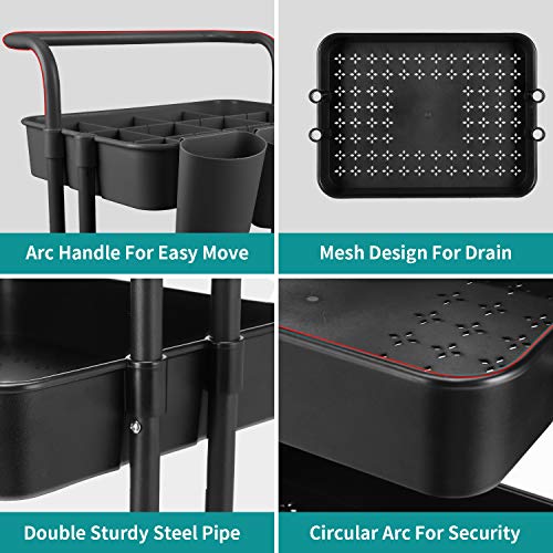 alvorog Carrito de Cocina de 3 Niveles con Ruedas, Carro de Almacenaje con Asa, Carrito Auxiliar Multifuncional para Baño, Cocina, Oficina, Salón & SPA - Negro