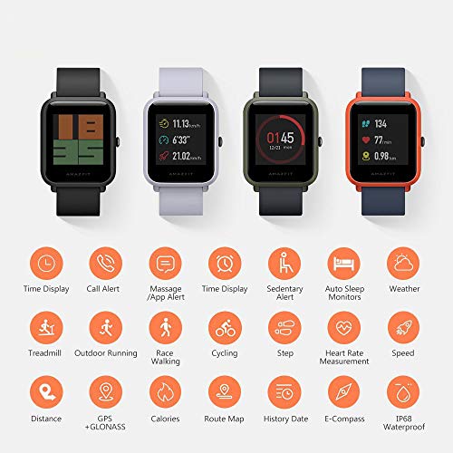 AMAZFIT Bip Smartwatch Monitor de Actividad Pulsómetro Ejercicio Fitness Reloj Deportivo (Versión Internacional) Negro/Black