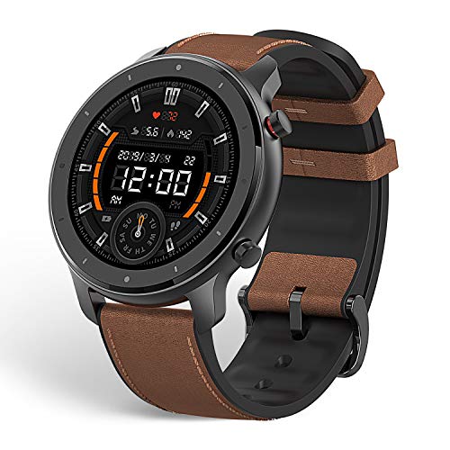 Amazfit GTR 47mm Reloj inteligente Smartwatch Deportivo AMOLED de 1.39", GPS + GLONASS, Frecuencia cardíaca Continua de 24 Horas, Larga duración de batería, 12 Deportes Diferentes, Marrón - Aluminio