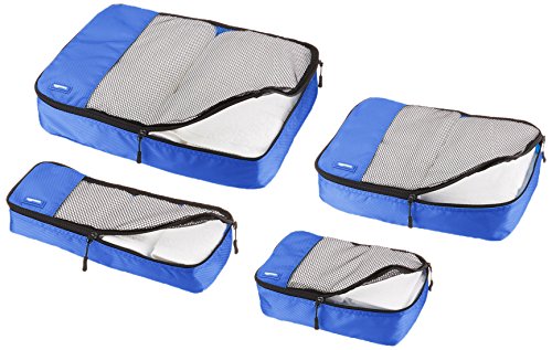 AmazonBasics - Bolsas de equipaje (pequeña, mediana, grande y alargada, 4 unidades), Azul