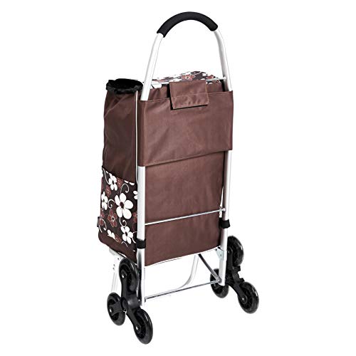 AmazonBasics - Carrito de la compra con 6 ruedas y asas de aluminio, 50 litros, flores marrones