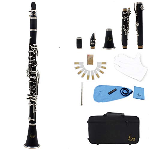 ammoon Clarinete ABS 17 Bb Plana Soprano Binocular Clarinete con Cork Grease Trapo de Limpieza Guantes 10 Cañas Destornillador Reed Caja del Instrumento de Viento de Madera