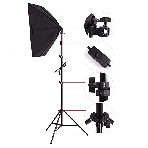 Amzdeal Softbox 50 x 70 cm Kit de lluminación Ventana de luz para fotográfico, Lluminación Continua Estudio Fotografía - 1x 135W Bombilla+ 1x Softbox + 1x Trípode Montaje Universal + Bolsa de Tela versión