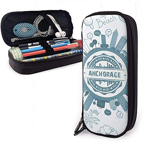 Anchorage Alaska Estuche de cuero de alta capacidad Estuche de lápices Estuche de papelería Organizador de caja Organizador de maquillaje escolar Estuche Bolso de viaje