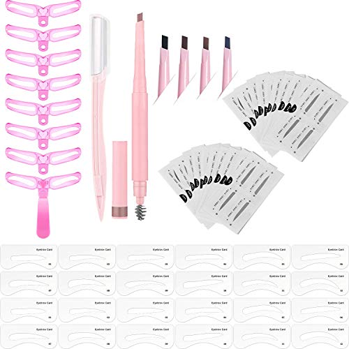 ANDERK Plantilla De La Ceja, 8 Estilos Plantillas Cejas + 24 Tarjeta de Dibujo de Ceja, Eyebrow Stencils Cejas Plantilla Kit Herramienta de Maquillaje Para Principiantes DIY