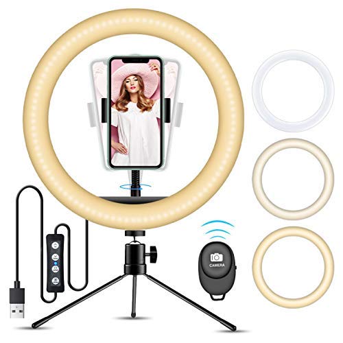 Anillo de Luz con Tripode, doosl 10" Regulables Selfies Anillo de Luz con Remoto Inalámbrico para iPhone Móviles para Maquillaje, Videos de Youtube, Fotografías, Tomas, TikTok- con 3 Modos de Luces