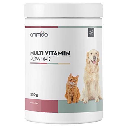 Animigo Vitaminas para Perros y Gatos en Polvo | Multivitaminas y Minerales para la Piel, Pelo y | Vitamina A, B, C, D y K | Complemento Alimenticio con Aminoácidos Esenciales y Taurina | 200gr