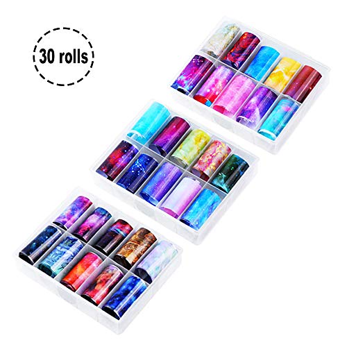 Anyasen 30 rollos Nail Art Foil Nail Art Foil Sticker Holográfico Nail Stickers Tips Wraps Transfer Decals Foil Transfer Sticker Glitters Kit de decoración para manicura Acrílico DIY Decoración 4cm