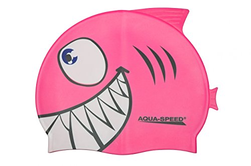 Aqua Speed - Shark Niños Gorro de baño | Tiburón | 100% Silicona, Model:Shark/Pink 03