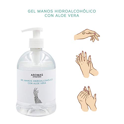 Aromas Artesanales - Gel de Manos Hidroalcoholico | Con Aloe Vera | Sin Aclarado 500 ml | Desinfectante de manos con Alcohol | Fabricado en España