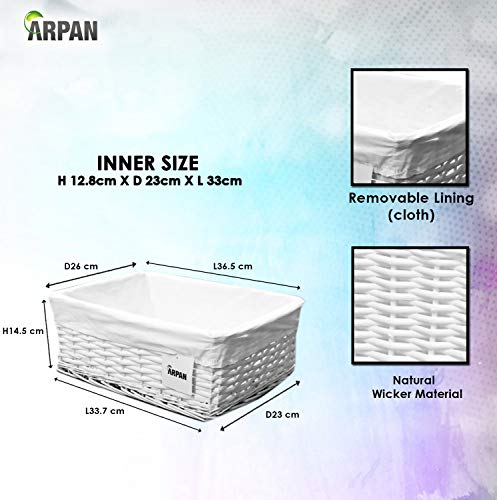 ARPAN - Cesta de Almacenamiento, de Mimbre, Cesta de Regalo, con Forro de Tela Blanca, tamaño Mediano, Color Blanco