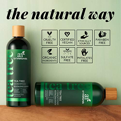 Art Naturals Juego de champú y acondicionador de aceite de árbol de té con aceite esencial de grado terapéutico para limpieza profunda de caspa, el cuero cabelludo seco y el cabello con picazón 473ml