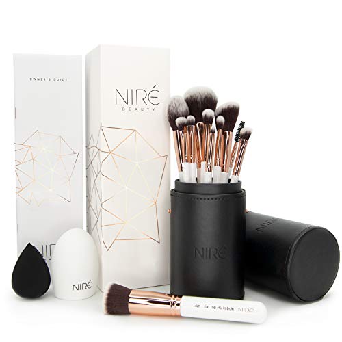 Artistry Set de Niré: brochas de maquillaje veganas con estuche de brochas, esponja Niré Beauty y cepillo limpiador de brochas