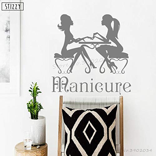 ASFGA Tatuajes de Pared Chica manicura uñas salón de Belleza Vinilo Adhesivo Mano SPA peluquería Arte Mural Interior Moda Decorativo Vidrio Adhesivo 42x43cm