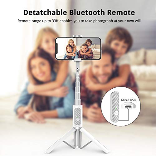 ATUMTEK Palo Selfie Trípode Bluetooth, Mini Extensible 3 en 1 Selfie Stick de Aluminio con Mando a Distancia Inalámbrico 270° Rotación para iPhone 11/XS MAX/XS/XR/X/8 Plus/8, Samsung, Xiaomi y Más