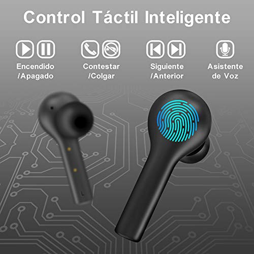 Auriculares Bluetooth, HOMSCAM Auriculares Inalámbricos Bluetooth 5.0 HiFi Mini Estéreo In-Ear Auriculares Impermeable, Micrófono Incorporado, Control Táctil, Modo de Juego, Reproducción de 25 Horas