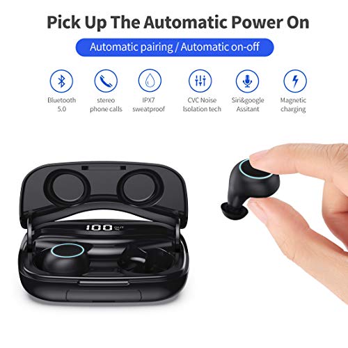 Auriculares Bluetooth S9, SWEYE Auriculares Inalámbricos Hi-Fi Micrófono Incorporado Bluetooth 5.0 Sonido Estéreo Auriculares Deportivos In-Ear CVC 8.0 con 3500mAh Caja de Carga para iPhone y Android