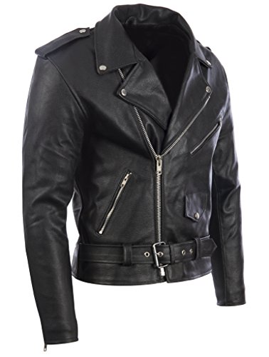 Aviatrix Chaqueta Biker para Hombre con Cinturon En Piel De Vacuno Real O Piel De Oveja Autentica (N2KG)