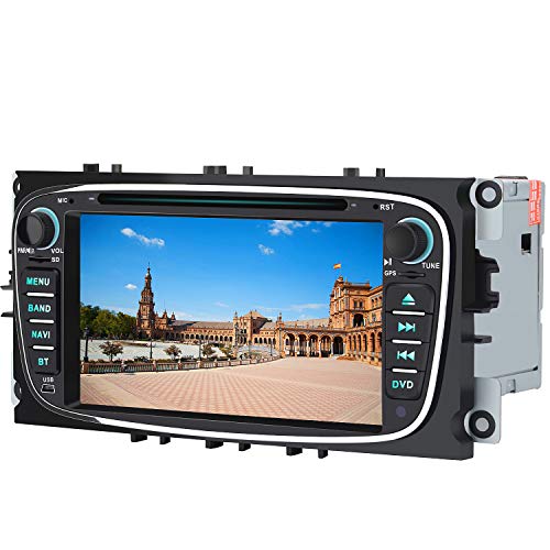 AWESAFE Radio Coche 7 Pulgadas para Ford con Pantalla Táctil 2 DIN, Autoradio de Ford con Bluetooth/GPS/FM/RDS/CD DVD/USB/SD, Admite Mandos Volante, Mirrorlink y Aparcamiento (Negra)