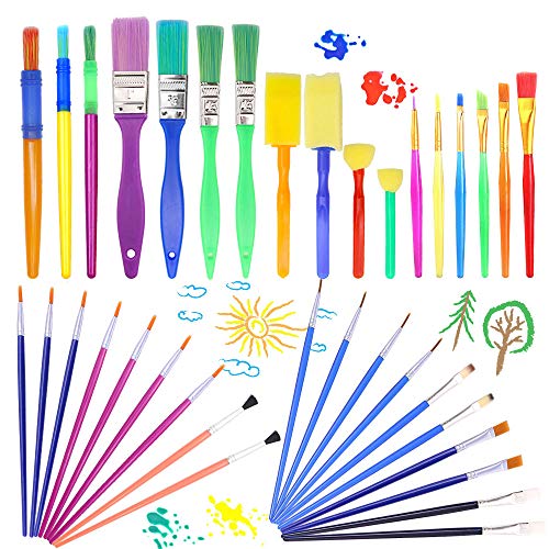 AYUQI 36 Piezas Pinceles para Pintar, Herramientas de Dibujo para niños, Pinceles de Esponja, Niños Pintura Temprana Artes DIY Artesanías