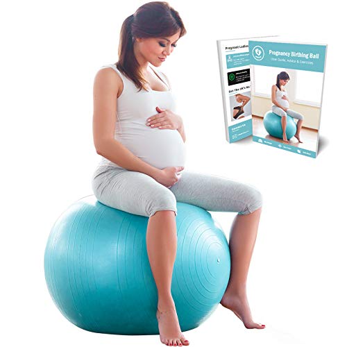 BABYGO Pelota de Pilates Embarazadas, Fitball, Ejercicio, Balón de Gimnasia Anti-Burst 1000 KG para Parto y Embarazo,Yoga, Fitness Bola con Bomba + Gratis Manual de Ejercicios 75cm