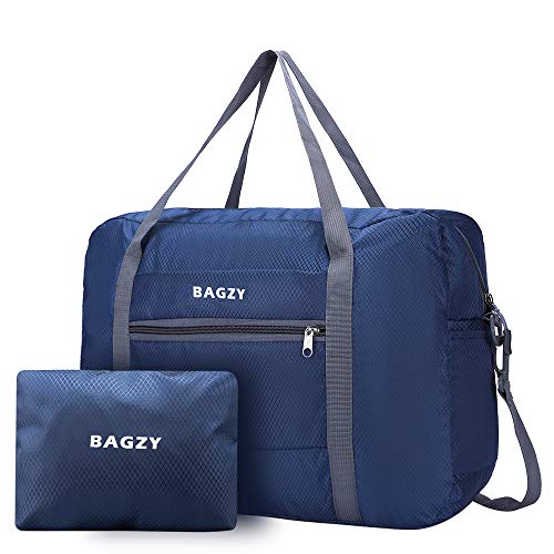 BAGZY Plegable Bolso de Viaje Grande Bolsa de Hombro de Gimnasio Bolsa Deportiva Mano Maleta de Viaje Weekend Cabina de Equipaje Bolso Holdall Bolsa Fines de Semana Equipaje Camping 30L Azul Oscuro