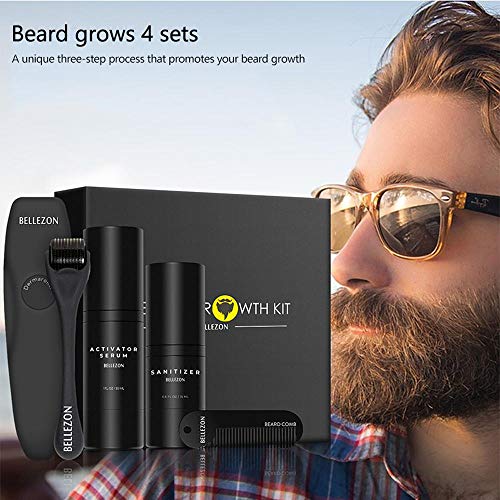 Baiwka Barba Kit de Crecimiento, Barba Herramientas de Crecimiento, Incluye 30ml Barba Serum Activador de Crecimiento/Rodillo de barba/15ml desinfectante&Peine, Juego de Cuidado de Barba para Hombres