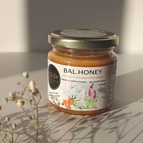 BAL.HONEY La Miel con Espino Amarillo Pipirigallo Activa 12.5+ Tarro de vidrio de 250 gramos de miel blanca | 100% natural crudo puro sin pasteurizar sin filtrar