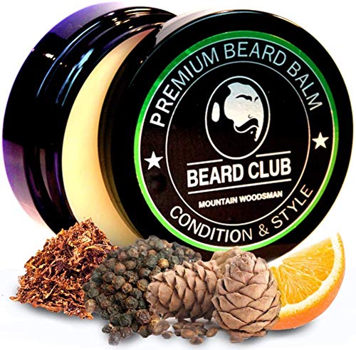 Bálsamo Barba Premium | Mountain Woodsman (Montaña Leñador) | Beard Club | Los Mejores Barba de Loción Suavizante| 100% Naturales y Orgánicos | Excelente Para el Cuidado del Cabello y el Crecimiento