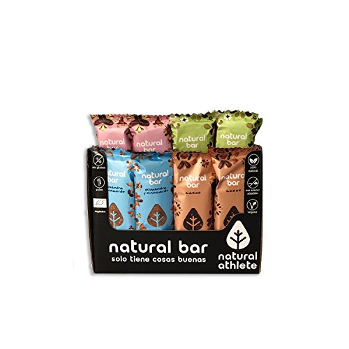 Barritas Energéticas 4 Sabores Natural Athlete Sin Azúcar Añadido, 100% Natural, Sin Gluten, Vegana, Sin Aceite de Palma -Pack 12x40 g