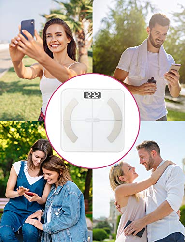 Báscula Grasa Corporal Báscula de Baño Báscula Digital Analizar Más de 13 Funciones, Monitores de Composición Corporal con App para Peso Corporal, Grasa, Agua, IMC, BMR, Masa Muscular (Blanco)